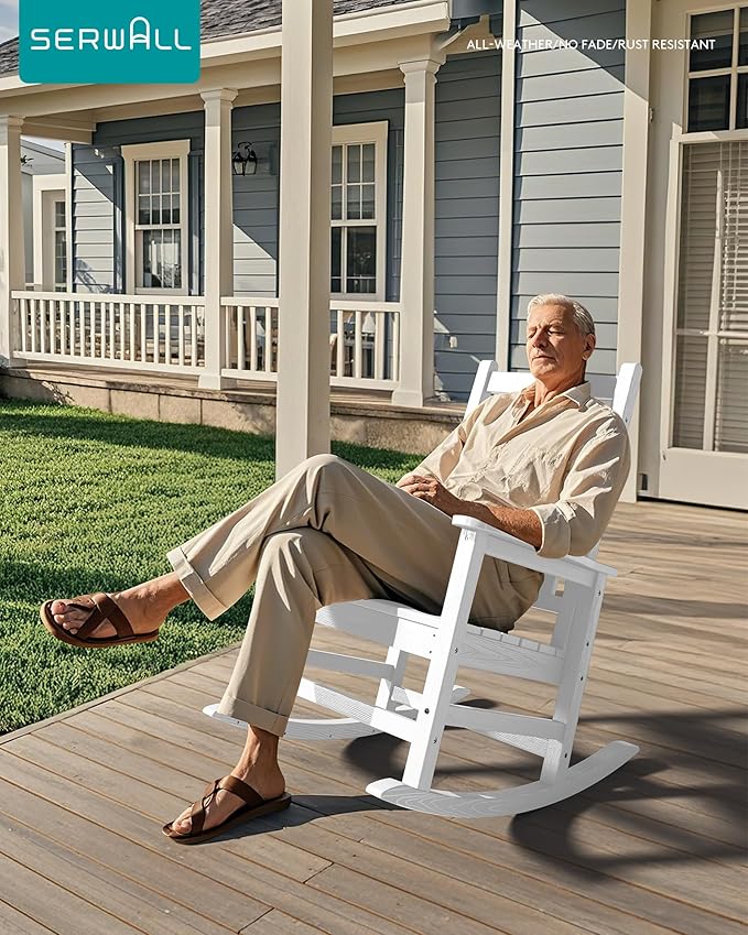 SERWALL Oversized Outdoor Rocking Chair Set of 4, HDPE Rocker - Image 5