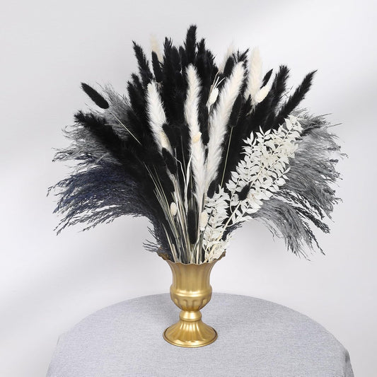 102PCS Black Pampas Grass Decor, Grey White Natural Dried Pampas Grass Bulk, Boho Home Decor Bouquet, Black and White Dried Flowers Decor, Halloween Wedding Floral Arrangements Vases Decorations