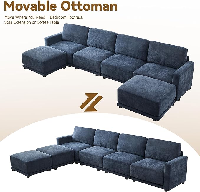 143.8" Modular Sectional Sofa Modern Chenille U Shaped Couch - Image 9