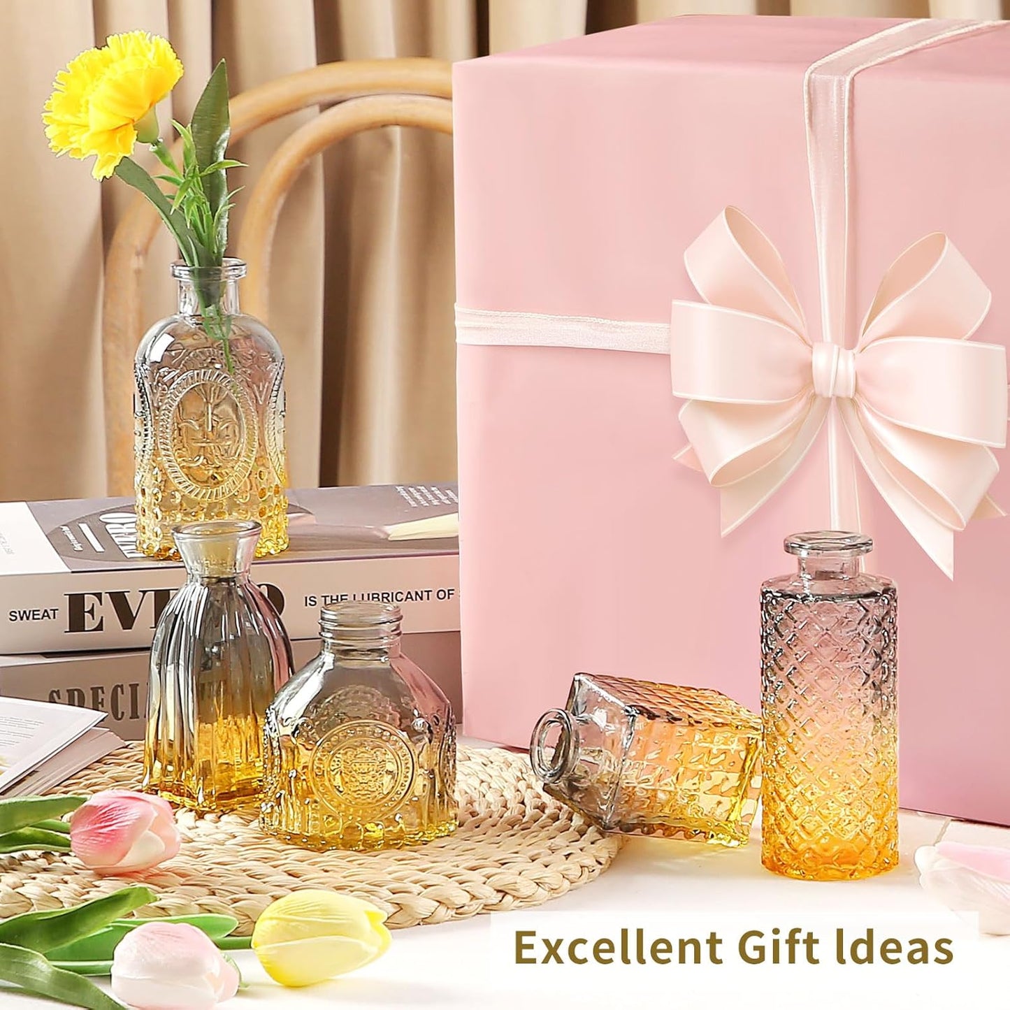 Glass Bud Vases in Bulk Set of 30 Pcs,Small Glass Vases for Flowers as Wedding Centerpieces for Tables,Clear Flower Vases Suitble for Wedding Decorations,Home Decor (Blue Yellow, 30 pcs)