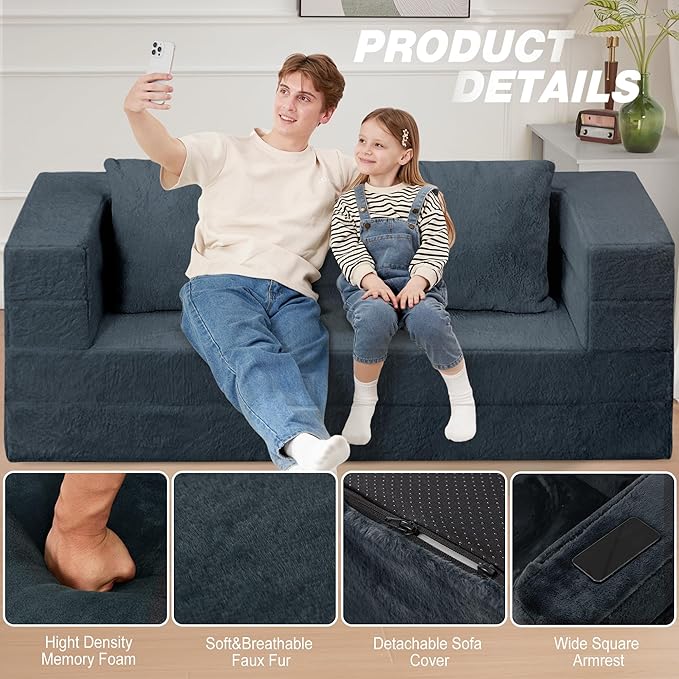 Folding Bean Bag Chair for Adults, 3-in-1 Bean Bag Couch Faux Fur Floor Sofa - Image 8