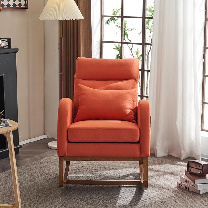 VINGLI Orange Linen Rocking Chair Nursery - Image 7