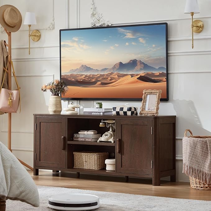 Joaxswe Farmhouse 55" Entertainment Center, Walnut Tv Stand - Image 5