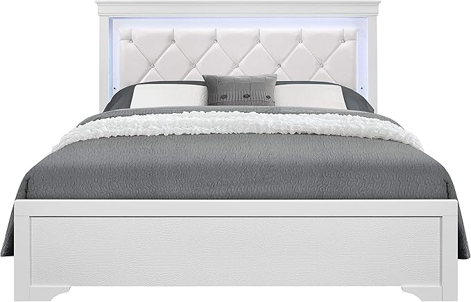 Overstock Global Furniture USA Pompei Metallic White Queen Bed w/LED Light - Image 4