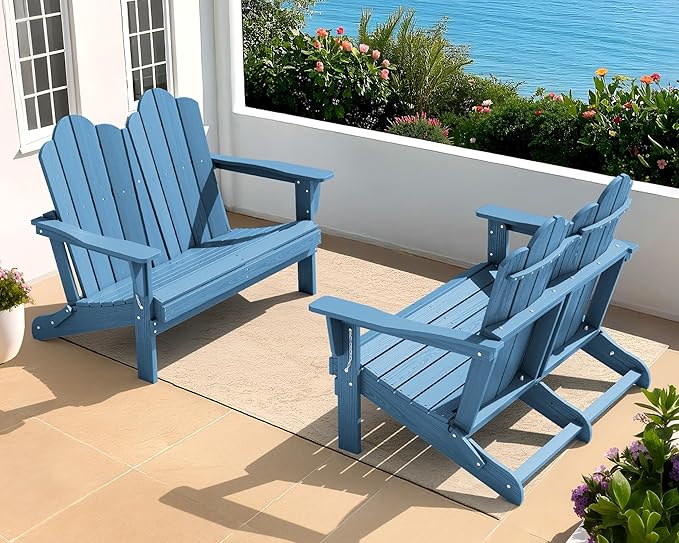 SERWALL Folding Adirondack Bench, HDPE All-Weather Adirondack Loveseat Set of 2 by SERWALL