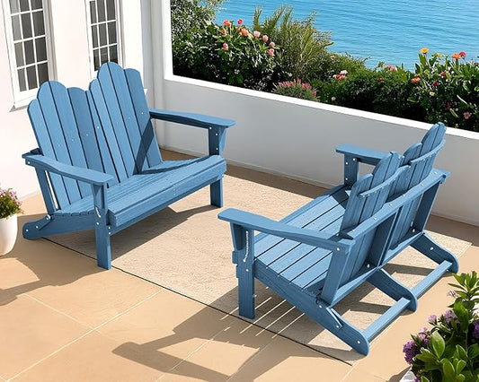 SERWALL Folding Adirondack Bench, HDPE All-Weather Adirondack Loveseat Set of 2 by SERWALL