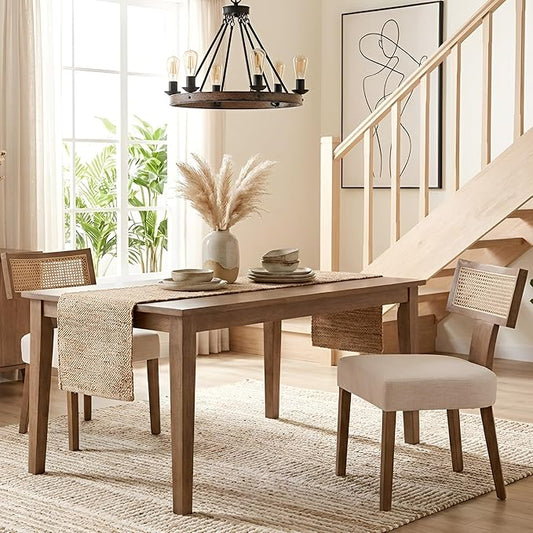 HNY Mid Century Modern Rattan Dining Chairs Set of 2, Farmhouse Linen by HNY