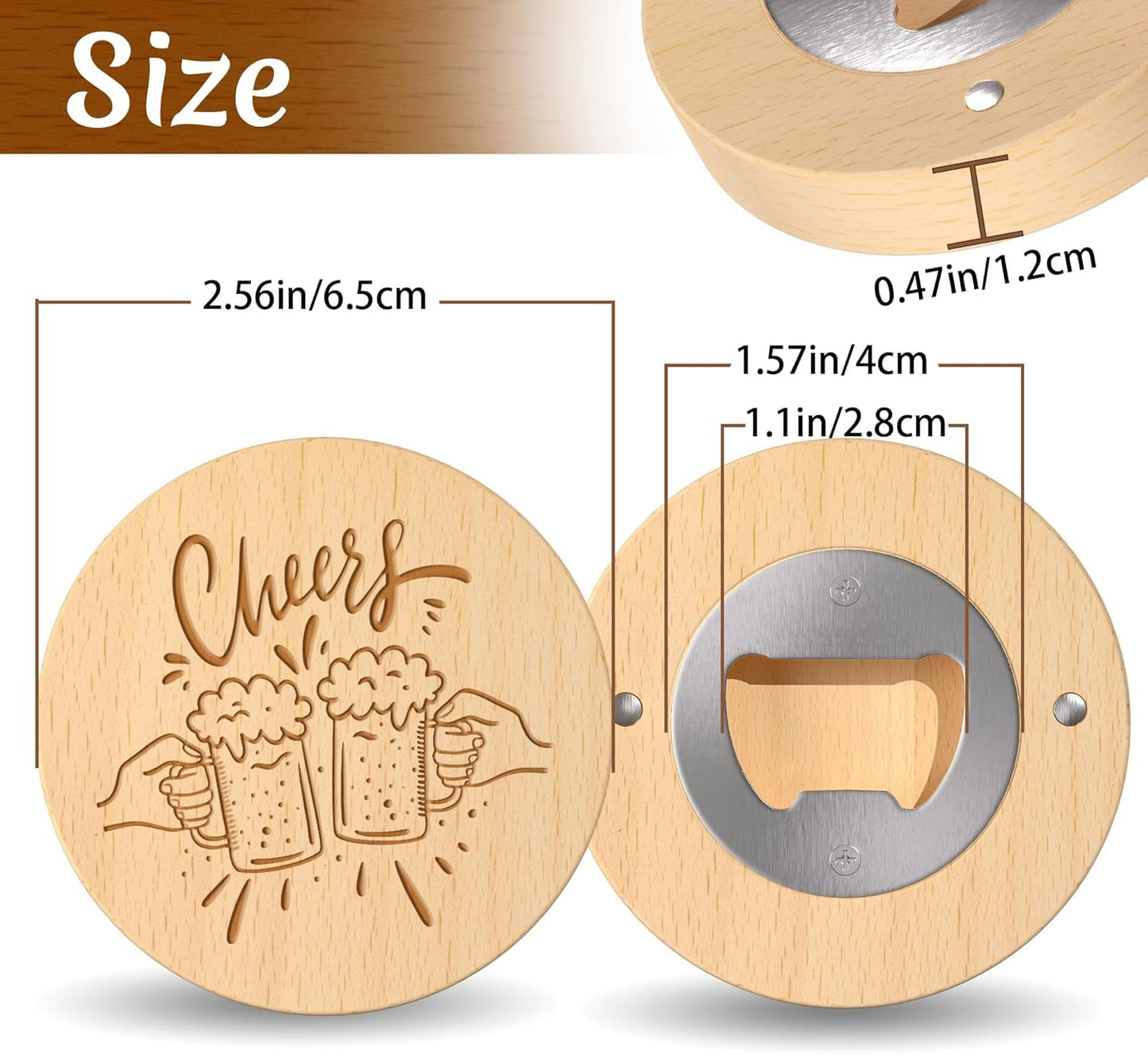 8 Custom Magnetic Bottle Opener Refrigerator, Personalized Engraved Wood Beer Openers, Wooden Round Fridge Magnet for Beer Lover Wedding Guest Bars Parties Men Gift Father's Day (Round)