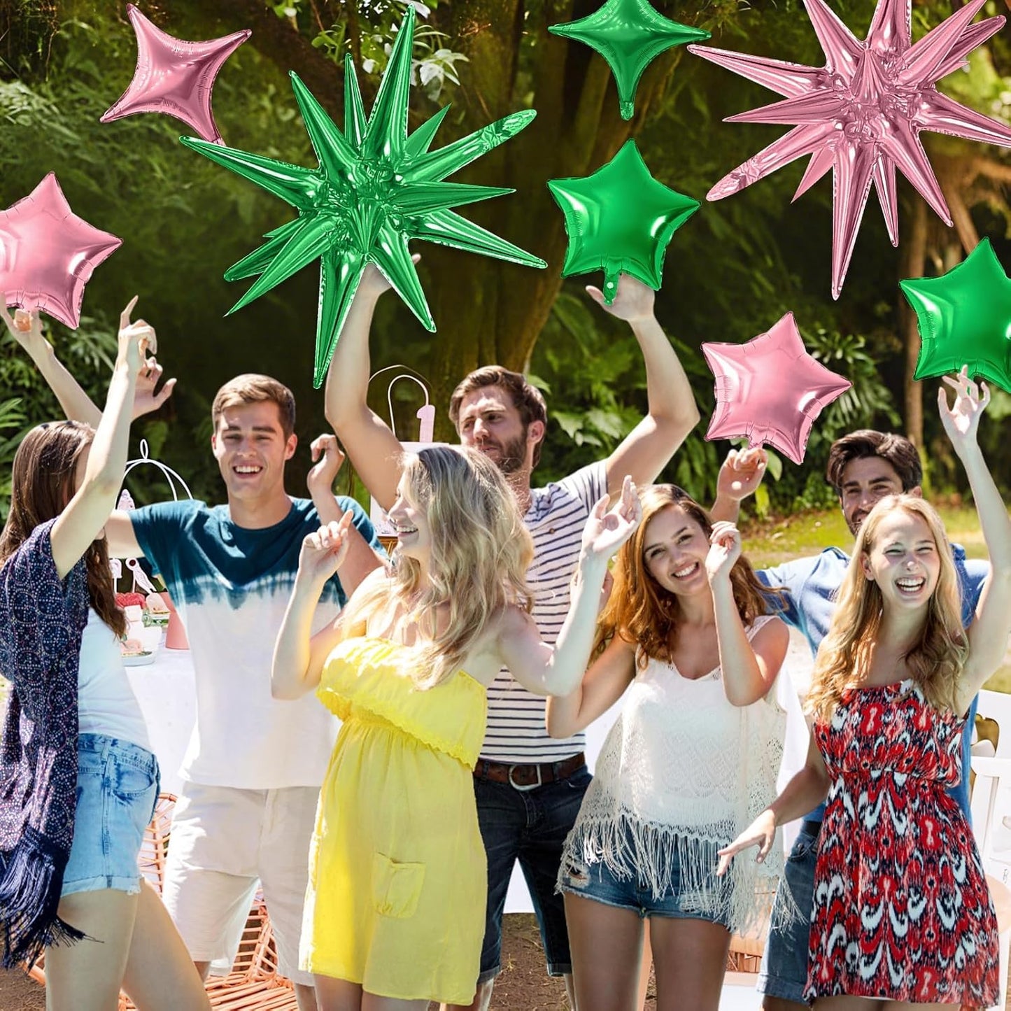 Pink Green Star Balloon,16Pcs Star Foil Balloons Set with 22Inch Explosion Spike Cone Balloons and 10Inch Quadrangle Helium Balloon for Birthday Wedding Baby Shower Party Decorations