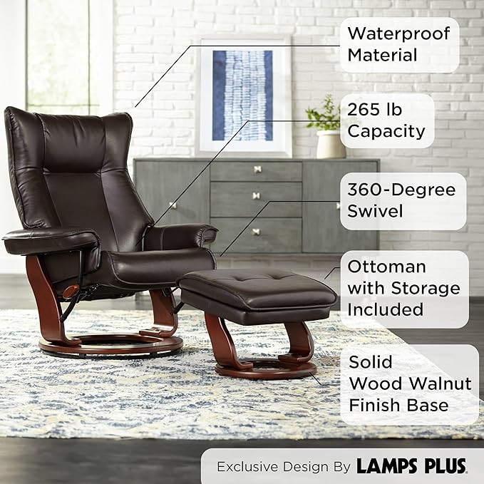 Benchmaster Morgan Java Swivel Faux Leather Recliner Chair - Image 3