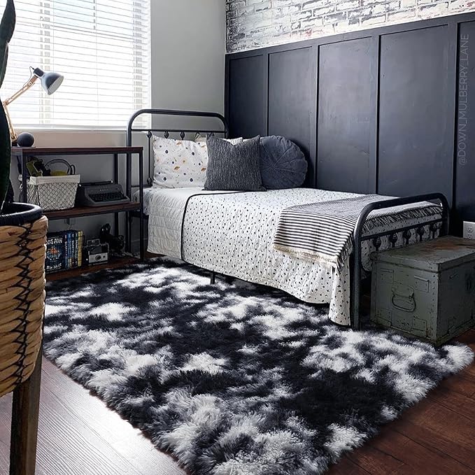 PAGISOFE Black White Grey Bedroom Rugs 4x6 Ft, Soft Fluffy Fuzzy Plush Indoor - Image 9
