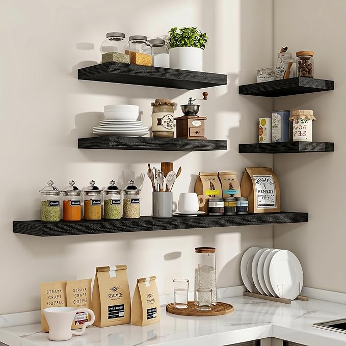 Acovy 72 Inch Floating Shelves, 3D Textured Wood Grain, Wooden Shelves - Image 7