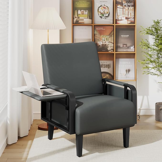 Andeworld Modern Grey Accent Chair, PU Leather Upholstered Armchair Side Chair - Image 5