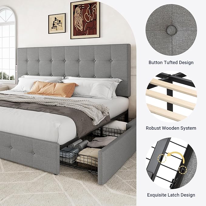 Allewie Upholstered King Size Platform Bed Frame - Image 6