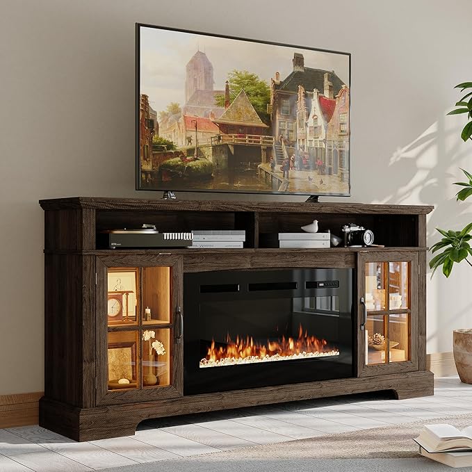 70" Farmhouse TV Stand with 36" Fireplace by Nordivale