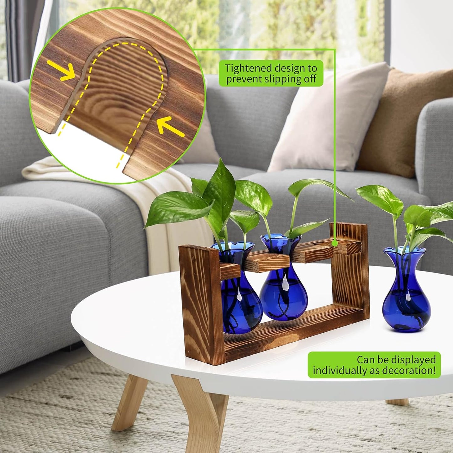 Plant Propagation Station Plant Terrarium Unique Birthday Gifts for Women Home Office Decor Planter with Wooden Stand - 3 Bulb Glass Vase