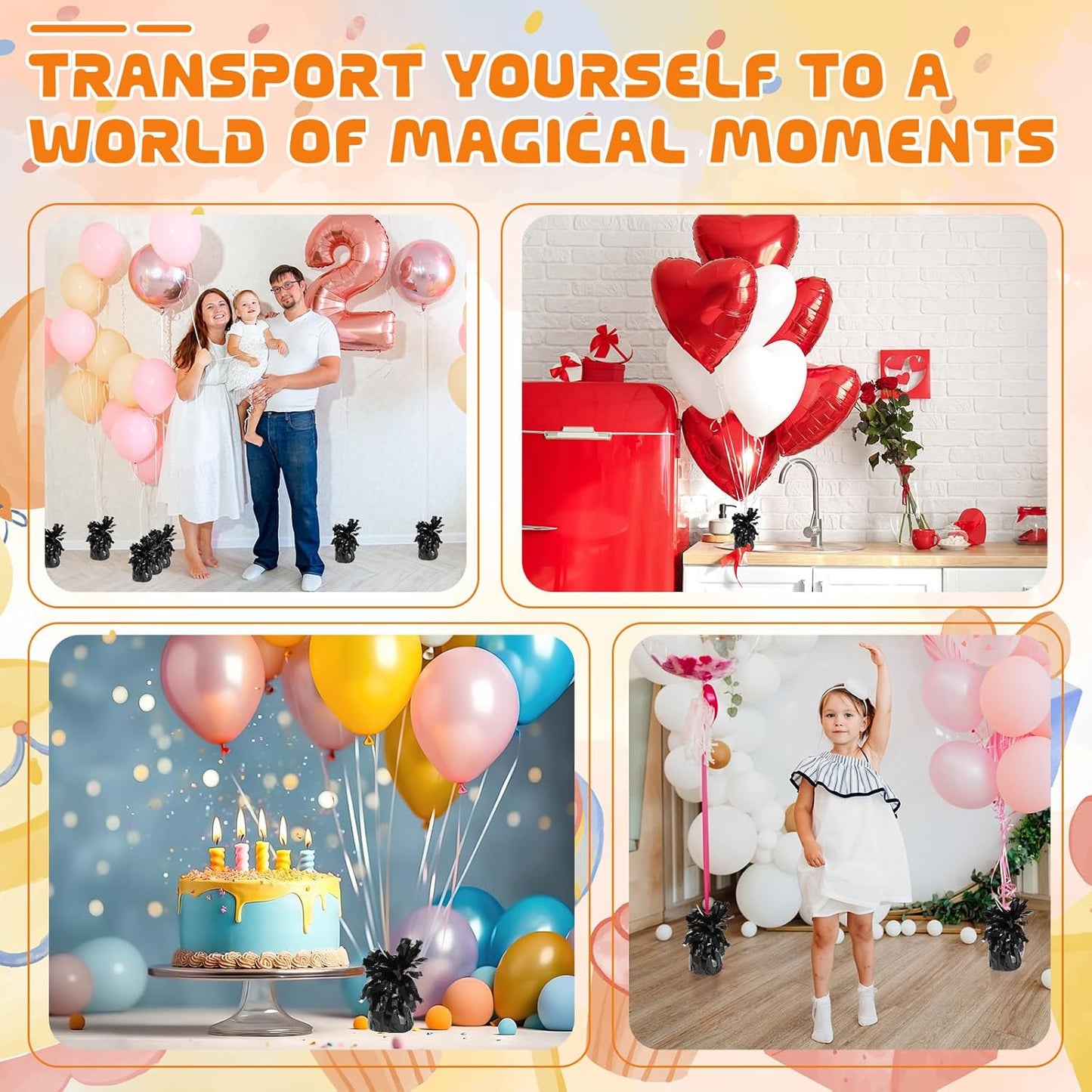 6 Pack Black Balloon Weights Metallic Holder Anchors Balloon Holder Weights for for Birthday 2025 Graduation Party Christmas Wedding Celebration Decoration (Black)