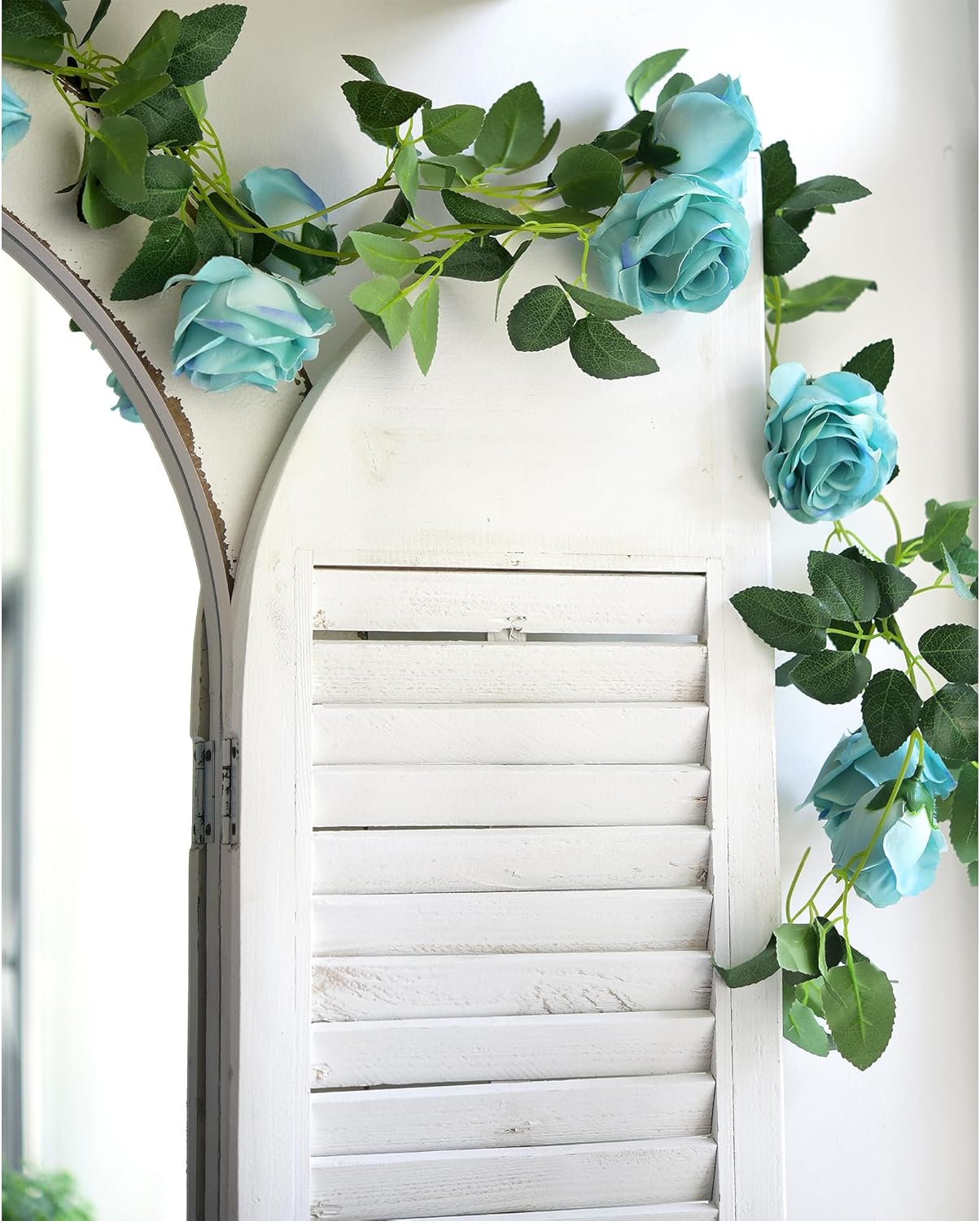 FiveSeasonStuff 29 Ft 4 Pack Rose Silk Flower Garland Artificial Flowers Decoration Hanging Floral Décor for Wedding Baby Shower Birthday Party Garden (Sky Blue)