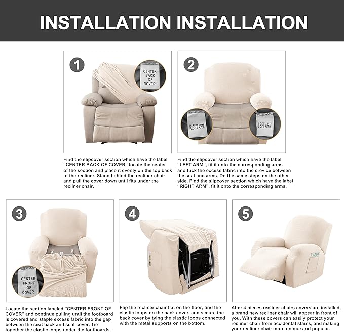 Genina Recliner Chair Cover, Stretch Reclining Chair Covers, Recliner Sofa - Image 7