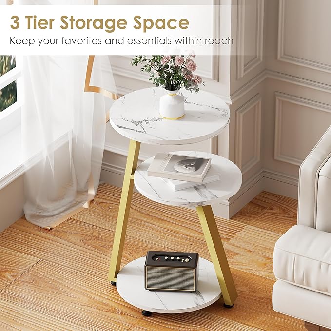 BEWISHOME Round End Table Marble Side Table - Image 5