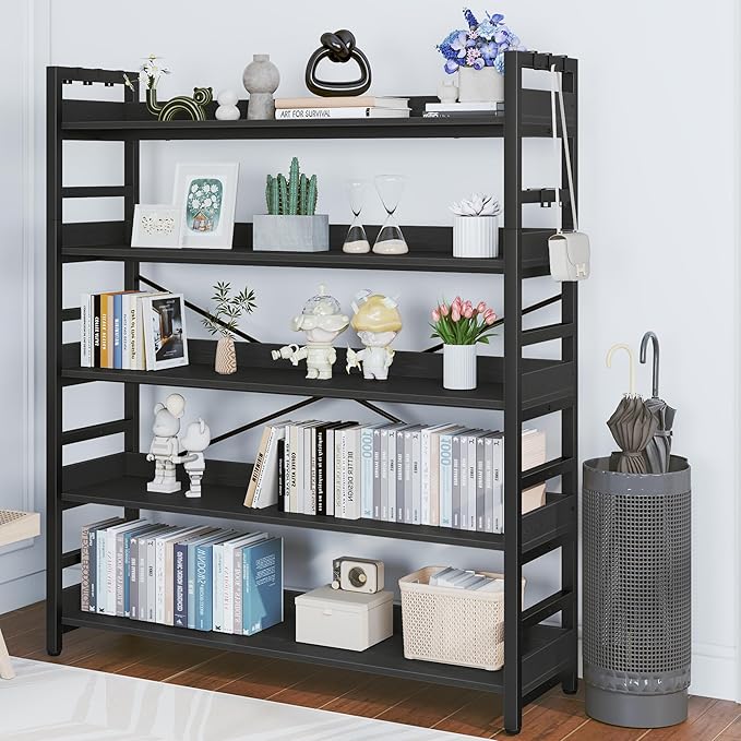 HCHQHS 5 Tier Bookshelf, Adjustable Industrial Bookcase, Vertical Tall Book - Image 7