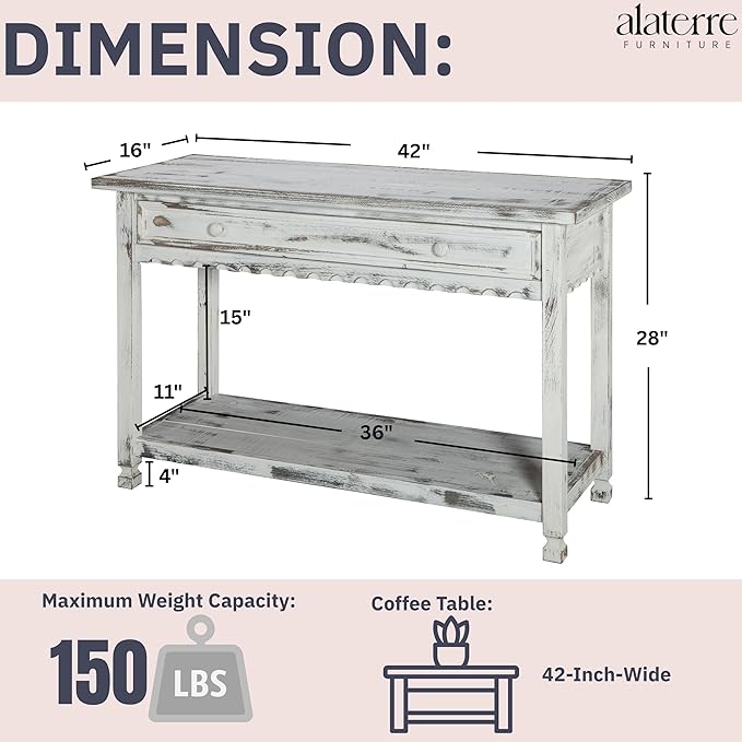 Alaterre Furniture Rustic Country Cottage Console Table - Image 3
