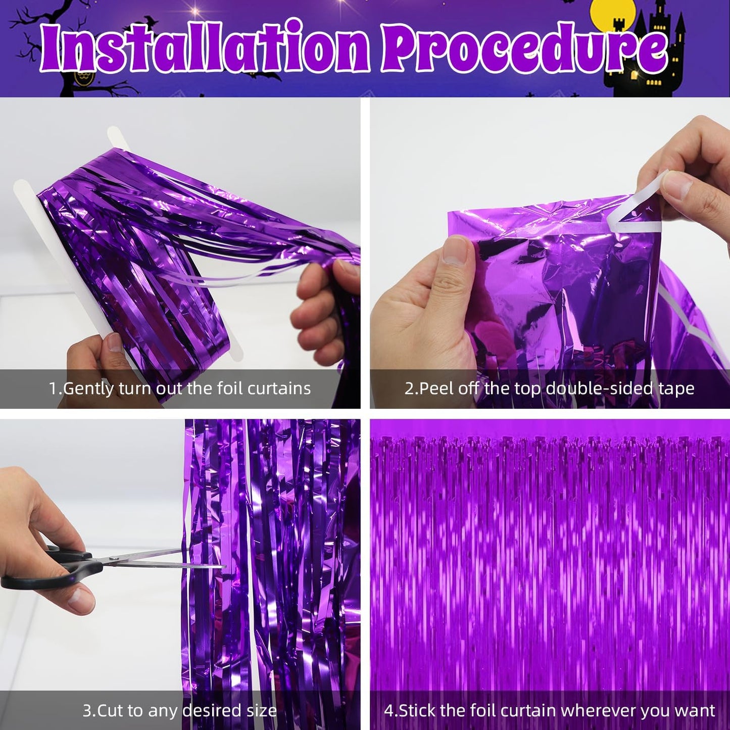 5 Pack Purple Backdrop Tinsel Streamers Foil Fringe Backdrop Halloween Party Decorations Purple Backdrop Curtain Birthday Graduation Bachelorette Christmas New Year Party Decorations