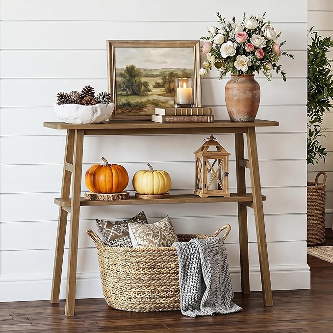 39.4" Solid Bamboo Entryway Console Table, Sofa Table Behind Couch, Narrow by Alifewithtasteandstyle