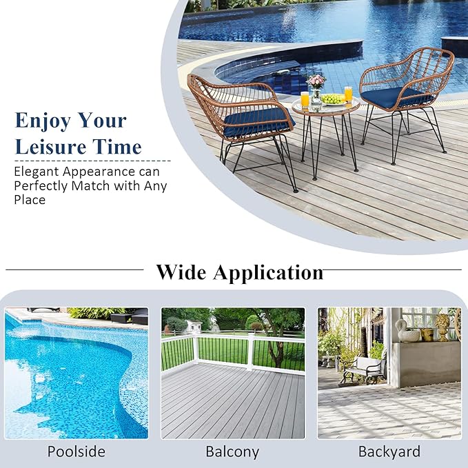 Tangkula 3 Pieces Patio Conversation Bistro Set, Outdoor Wicker Furniture - Image 8