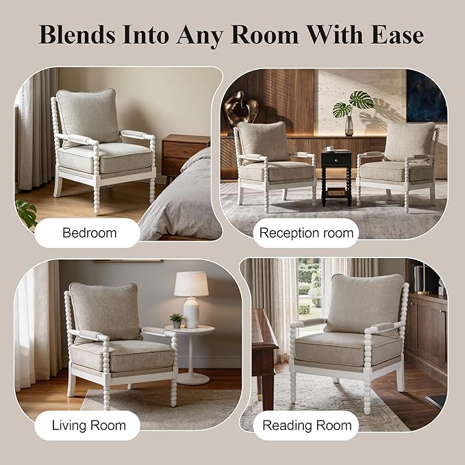 DUHOME Linen Fabric Spindle Accent Chairs Set of 2 - Image 8