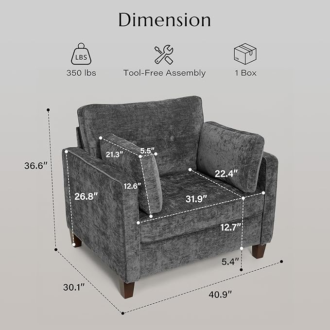 Luxury Oversized Accent Chair Set of 2, 40.9" Upholstered Piping Single - Image 2