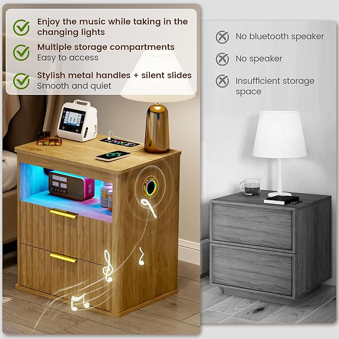 WOOVIVS Modern NightStand with Smart Human Sensor Lights, Bedside Table - Image 5