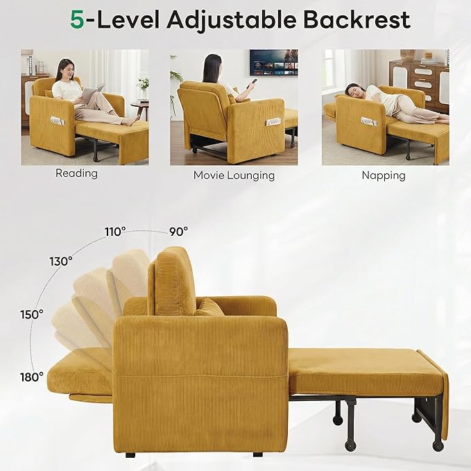 Iroomy 5-Level Adjustable Convertible Sleeper Chair, 3-in-1 Corduroy Pull Out - Image 5