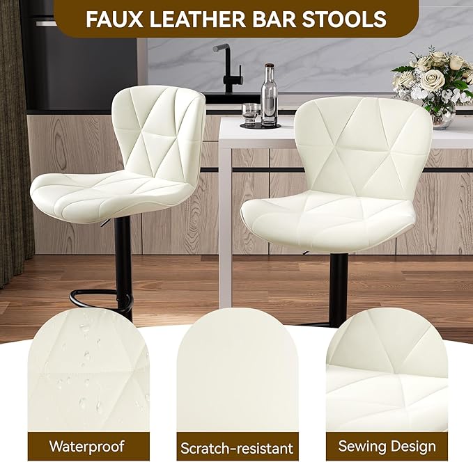 Nalupatio Modern Bar Stools Set of 4, Adjustable Faux Leather Upholstered - Image 3