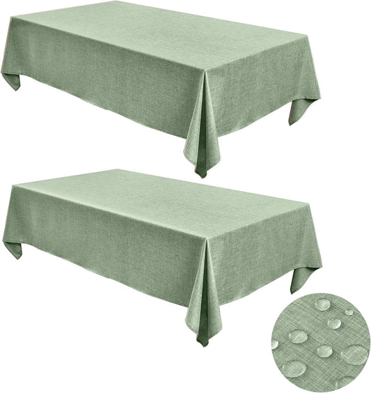 Fitable Faux Linen Tablecloths for Rectangle Tables: Water & Stain Resistant Farmhouse Table Cloth, Washable Burlap Textured Table Covers for Kitchen Dining Party(2 Pack, 60x102 Inch, Sage Green)