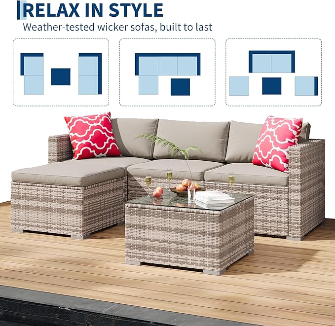 5-Piece Outdoor Sectional Sofa Set, All-Weather PE Rattan Patio Furniture - Image 6