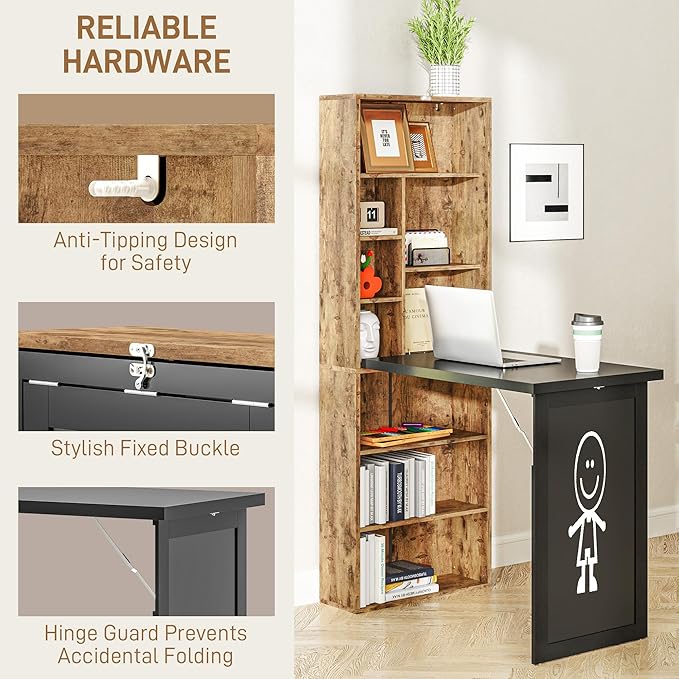 HOMCOM Foldable Convertible Writing Table, Wall Mounted Space-Saving Computer - Image 7