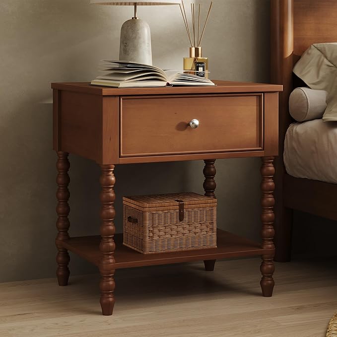 AMERLIFE 24" Wooden Nightstand, Vintage Bedside Table - Image 8