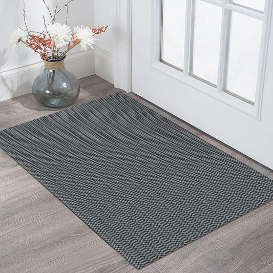 KOZYFLY Washable Area Rug 2x3 Ft Small Entryway Rug Indoor Door Mat Throw Rugs with Rubber Backing, Braided Cotton Floor Carpet for Front Entrance Bathroom Kitchen Foyer, Grey/Charcoal Grey