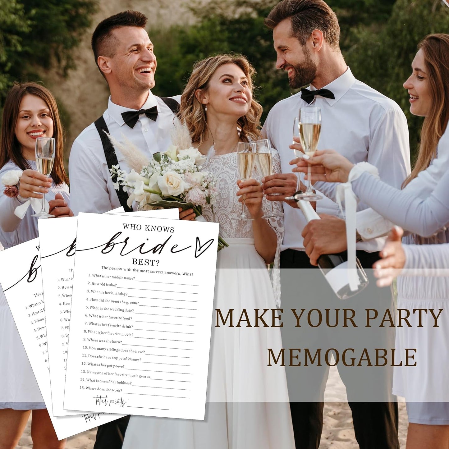 Fun Wedding Shower Games Cards Who Knows The Bride Best Engagement Party Wedding Game Bridal Shower Games 25 Guests Minimalist White Newlywed Party Supplies and Decorations - A05