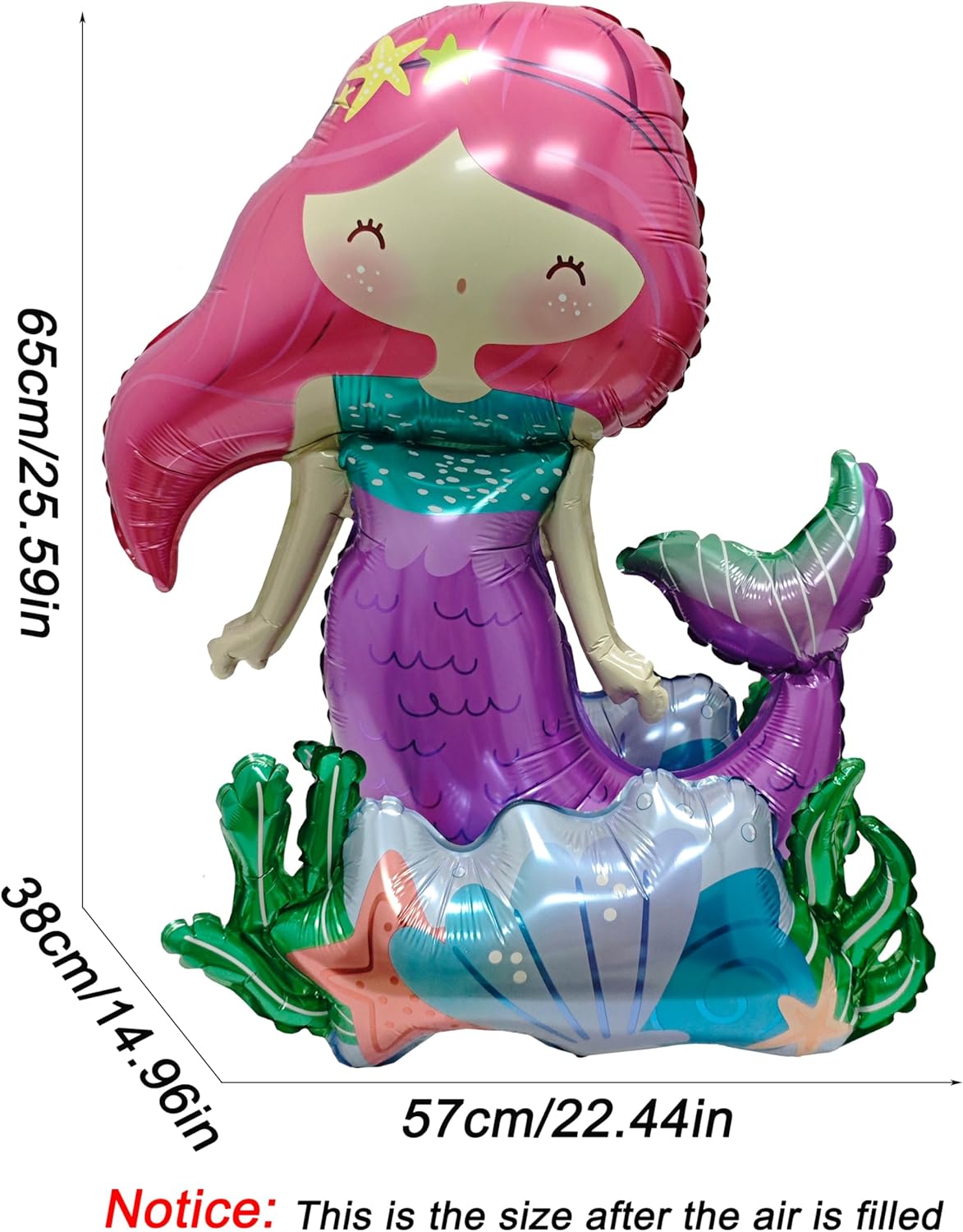 Self Standing mermaid birthday balloon mermaid foil balloon Ocean Balloon for Girls Under The Sea Little Mermaid theme Birthday Party Baby Shower Birthday Decoration Supplies