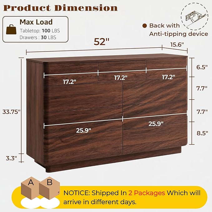 ACCOHOHO 9 Drawer Dresser for Bedroom, Large Storage Chest of Drawers, TV Stand - Image 2