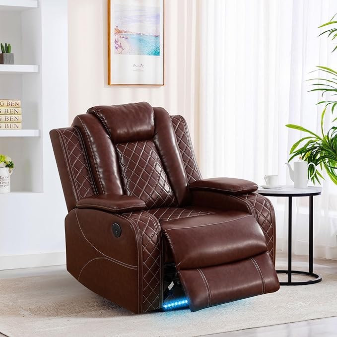 Power Recliner Sofa Set with LED Lights, 2 Manual Recliner 1 Seat and a Loveseat - Image 3