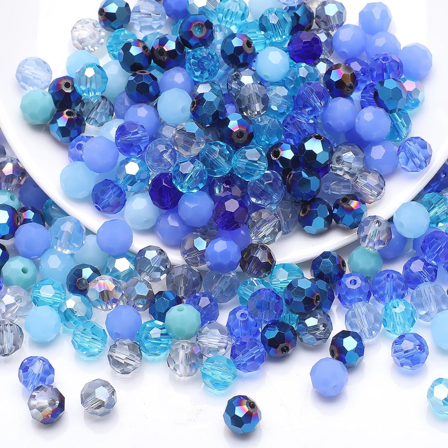 100PCS 8MM Crystal Glass Beads for Jewelry Making Blue Series Rondelle Facted Crystal Glass Beads for Bracelet Making Round Glass Spacer Beads for DIY Crafts Wind Chimes Suncatchers