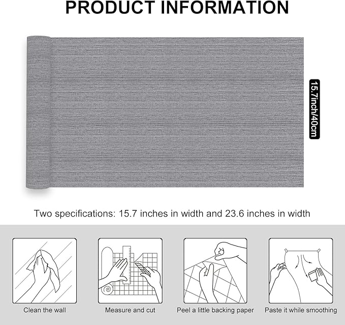 Grasscloth Peel and Stick Wallpaper Faux Weave Grey Contact Paper Modern - Image 2