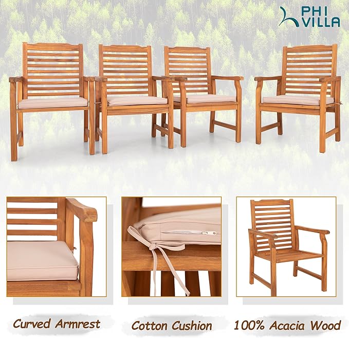 PHI VILLA 9 Pieces Acacia Wood Patio Dining Set - Image 8