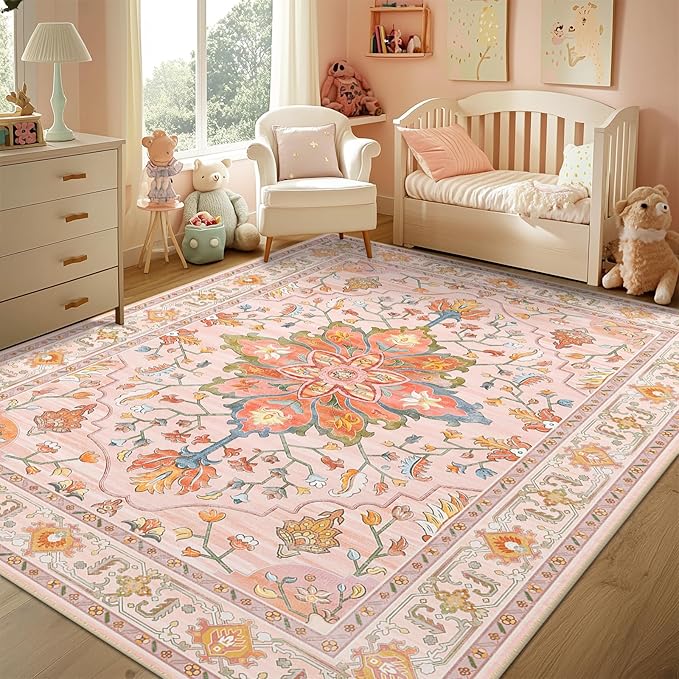 RELEANY Area Rugs 3'x5' Washable Non-Slip, Floral Vintage Distress Print - Image 9
