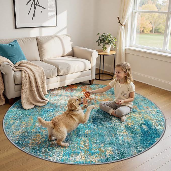RELEANY Washable Area Rugs 6ft Non-Slip Modern Abstract Soft - Image 2