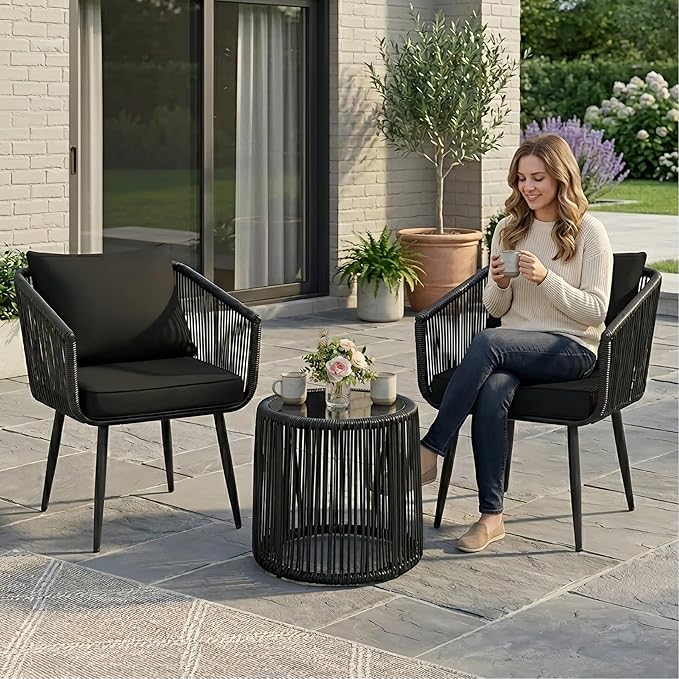Kromax 3 Pieces Patio Rattan Bistro Conversation Set, Outdoor All-Weather - Image 6