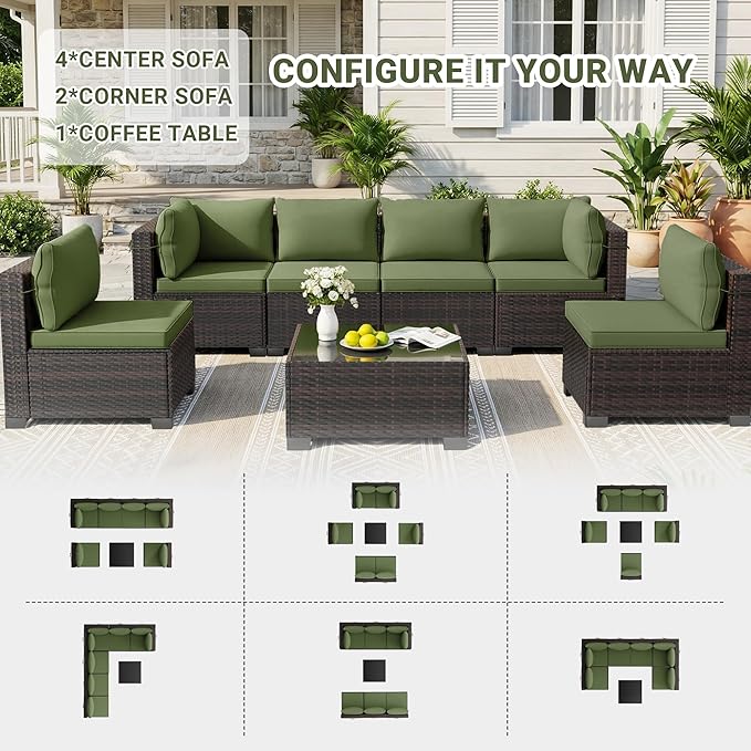 CHABATREE 7pcs Outdoor Patio Furniture Sets, Rattan Conversation Sectional Set - Image 2